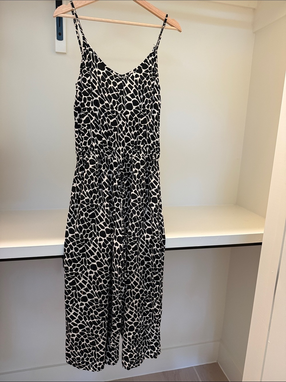 Black & White Giraffe-Print Spaghetti-Strap Jumpsuit - Women
